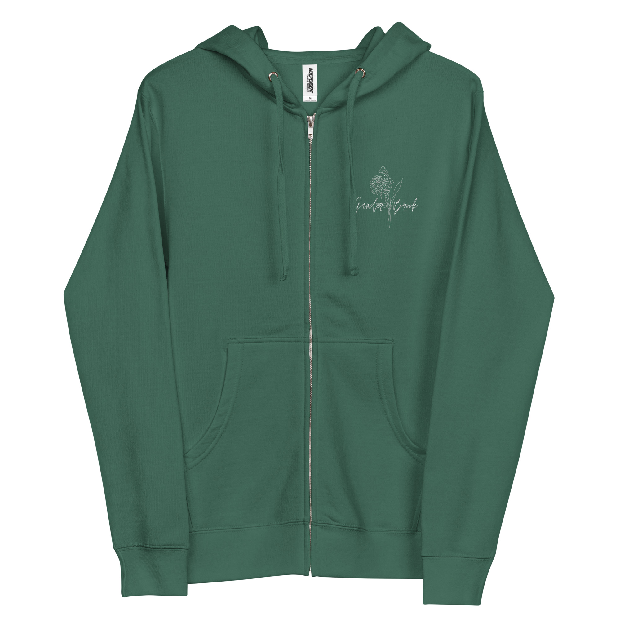Floral GB embroidered fleece zip up hoodie